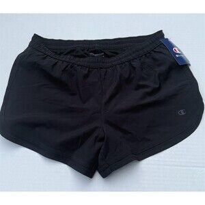 Champion Men's Running Shorts Size M Black Lined Elastic Waist Rear Zip